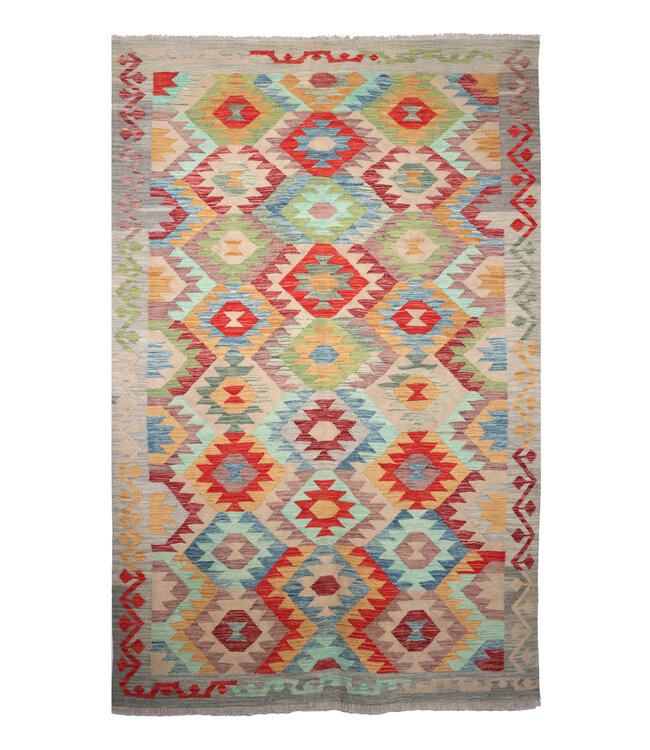 246x169 cm Handgeweven Traditionele Kelim Vloerkleed Wol Tapijt