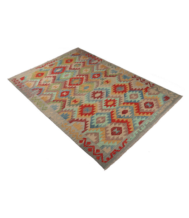 246x169 cm Handgeweven Traditionele Kelim Vloerkleed Wol Tapijt