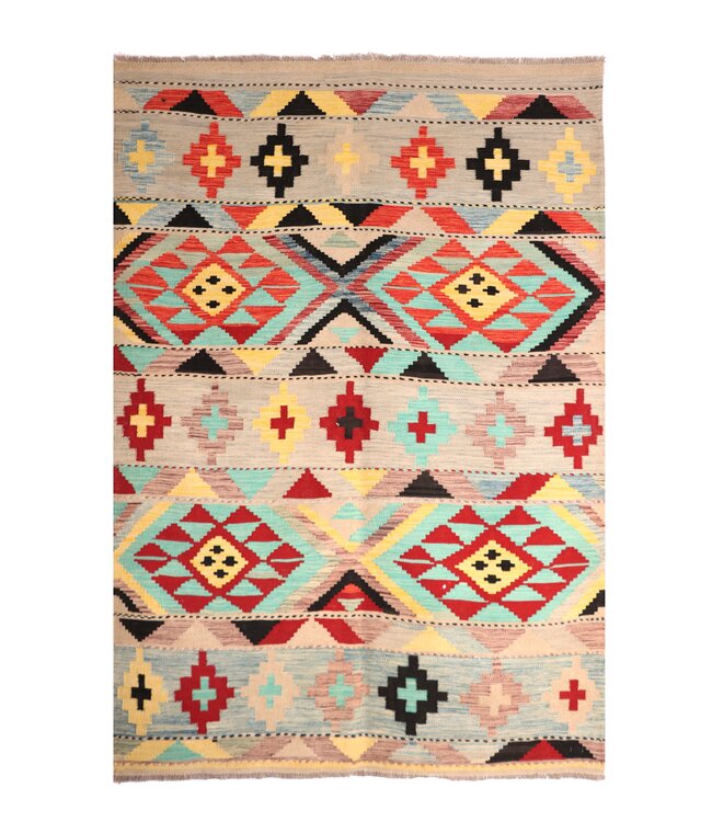 216x156 cm Handwoven Traditional Kelim Area Rug Wool Carpet