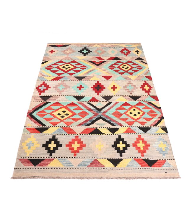 216x156 cm Handgewebter Traditioneller Kelim Teppich Woll