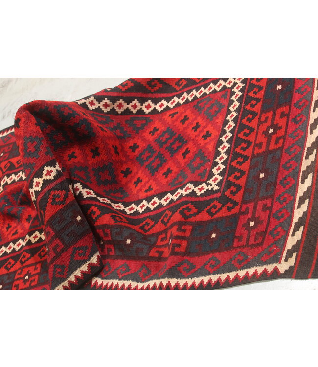 224x95 cm Vintage-Kelim-Läufer handgewebter Wool Kelim Maimana