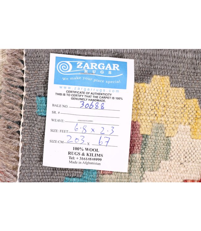 203x67 cm Handwoven Kelim Runner Wool Rug