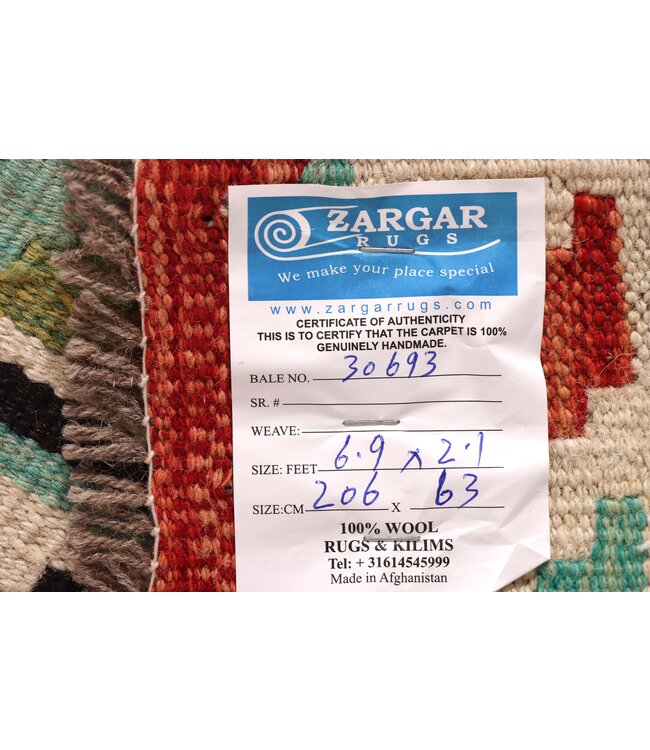 206x63 cm Handgewebter Kelim Läufer  Wollteppich