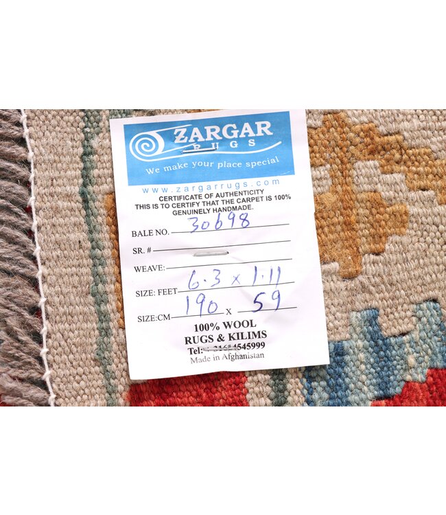 190x59 cm Handwoven Kelim Runner Wool Rug