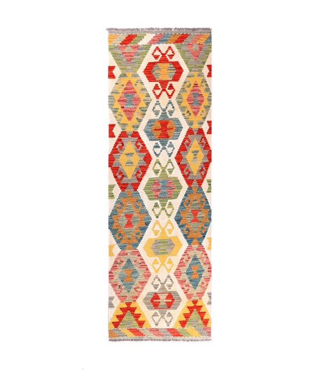 197x67 cm Handgeweven Kelim Loper  Wol  Vloerkleed Tapijt