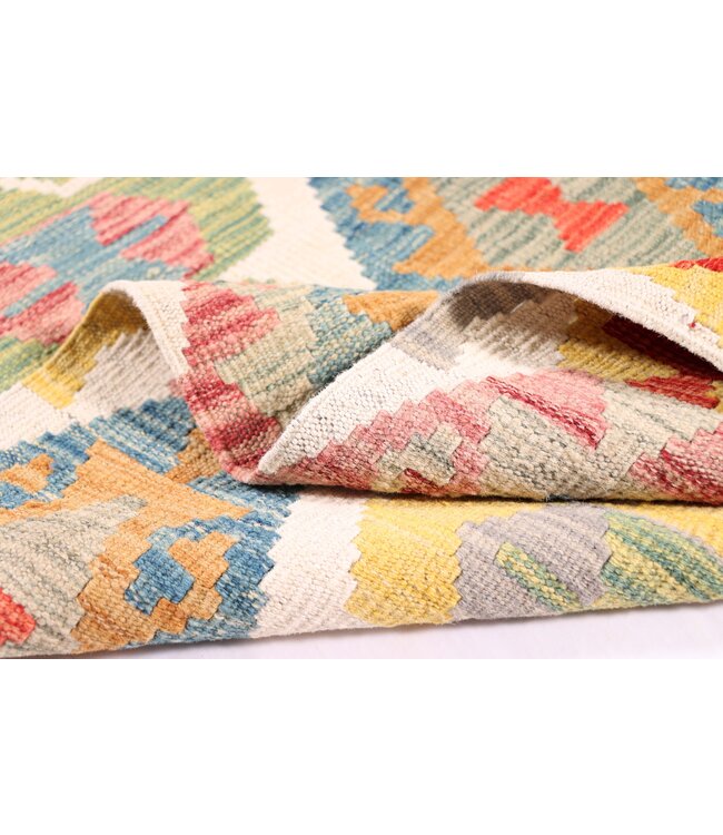 197x67 cm Handgeweven Kelim Loper  Wol  Vloerkleed Tapijt