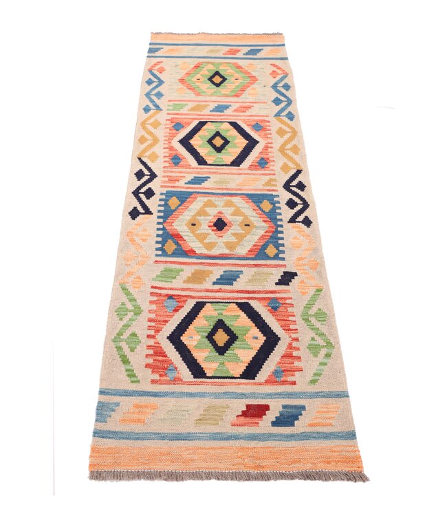 203x63 cm Handgeweven Kelim Loper  Wol  Vloerkleed Tapijt