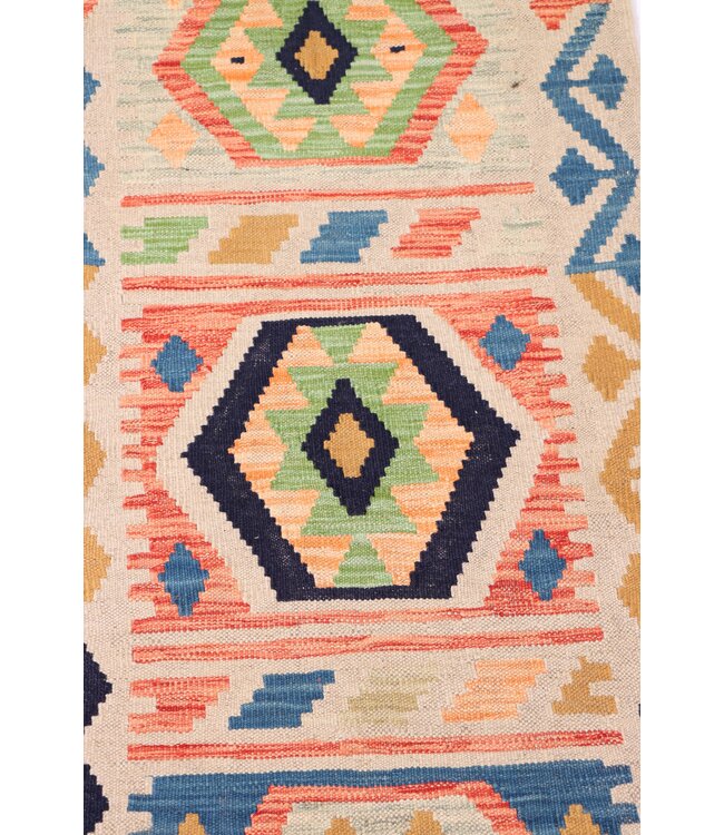 203x63 cm Handgewebter Kelim Läufer  Wollteppich