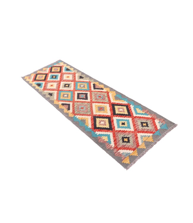 195x64 cm Handgeweven Kelim Loper  Wol  Vloerkleed Tapijt