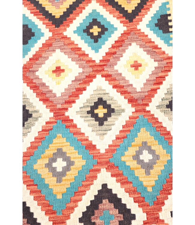 195x64 cm Handgewebter Kelim Läufer  Wollteppich