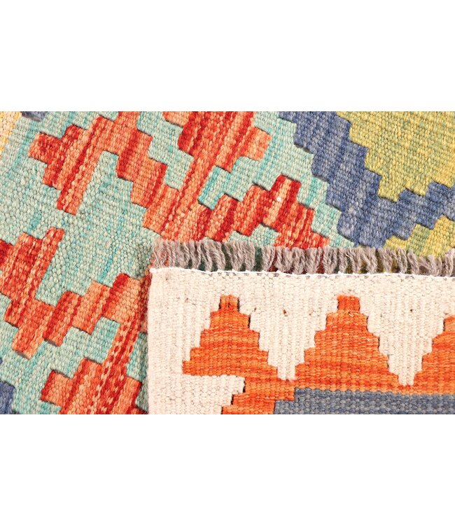 198x64 cm Handgewebter Kelim Läufer  Wollteppich