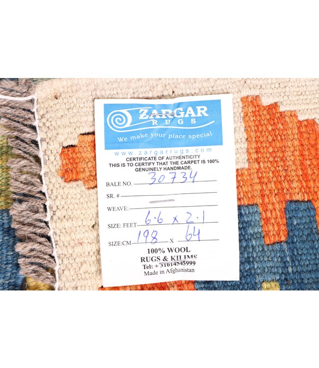 198x64 cm Handwoven Kelim Runner Wool Rug