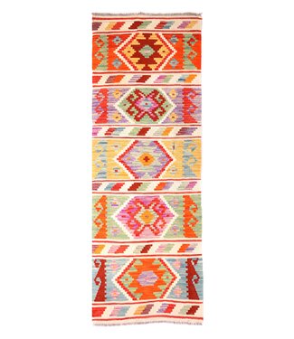 Kelimshop 208x68 cm Handgewebter Kelim Läufer  Wollteppich