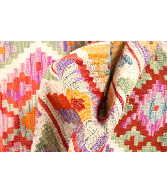 208x68 cm Handgeweven Kelim Loper  Wol  Vloerkleed Tapijt