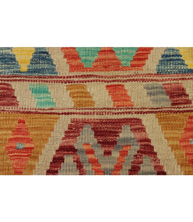 198x65 cm Handgeweven Kelim Loper  Wol  Vloerkleed Tapijt