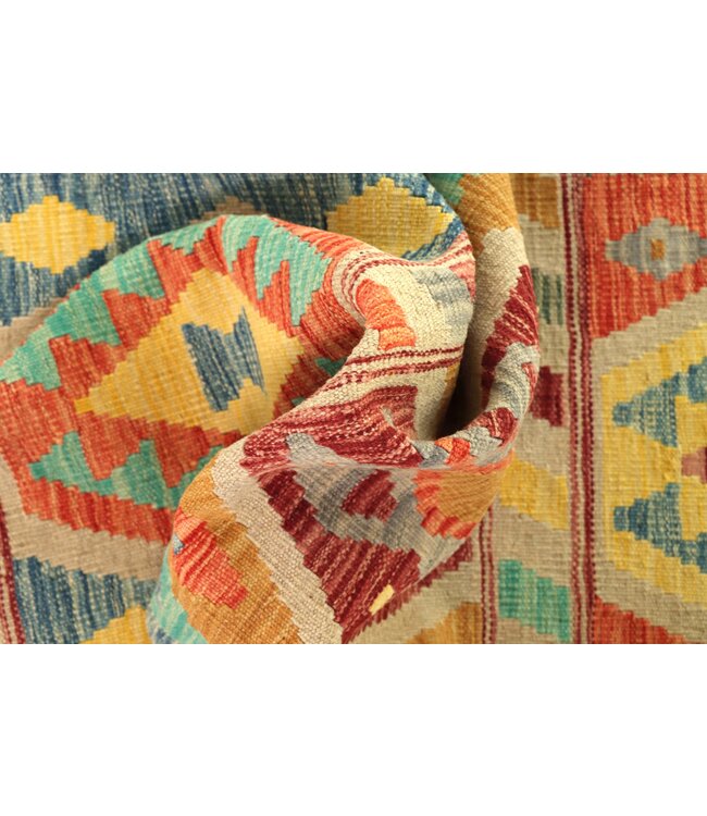 198x65 cm Handgeweven Kelim Loper  Wol  Vloerkleed Tapijt