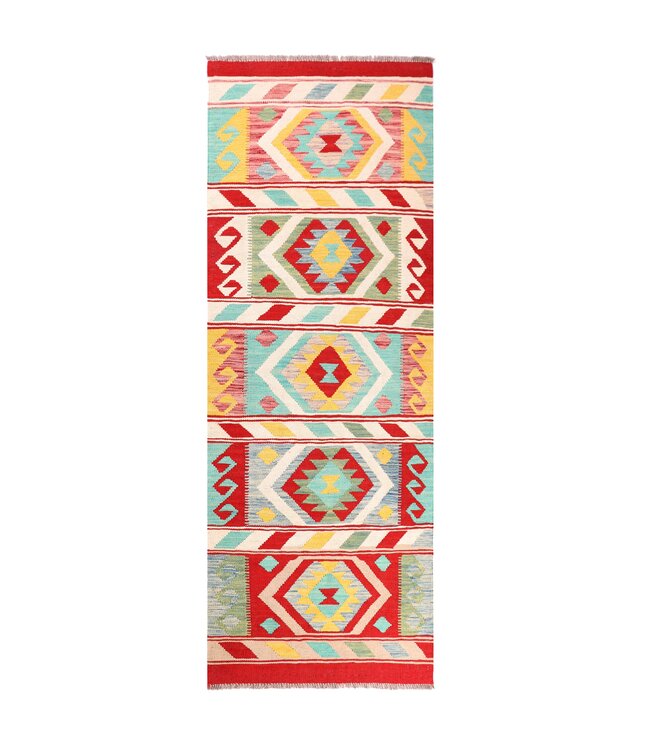 202x80 cm Handgeweven Kelim Loper  Wol  Vloerkleed Tapijt