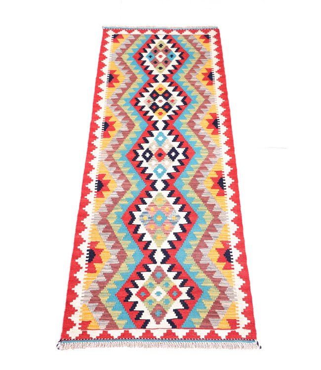 162x64 cm Handgeweven Kelim Loper  Wol  Vloerkleed Tapijt