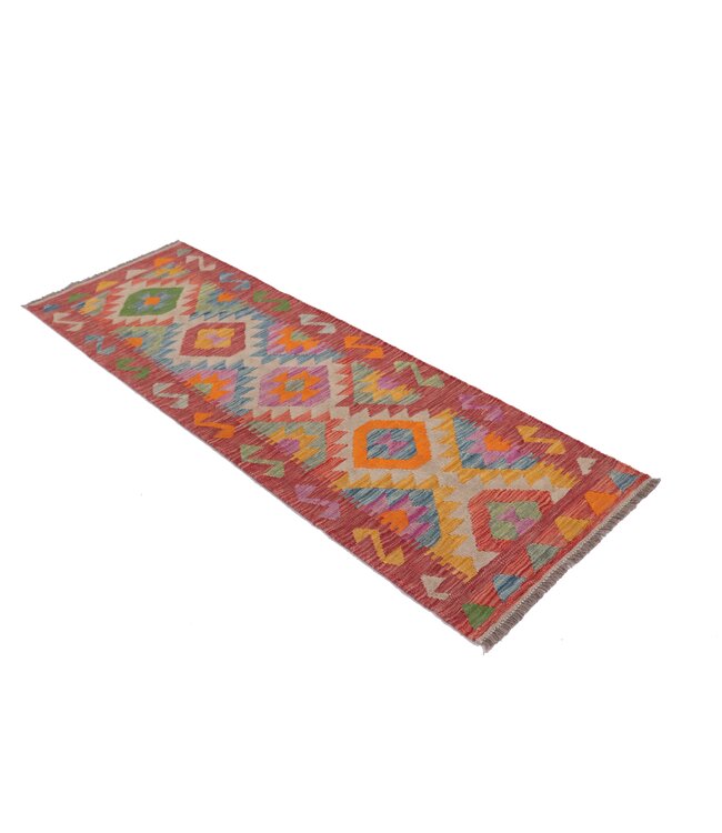 200x64 cm Handgeweven Kelim Loper  Wol  Vloerkleed Tapijt