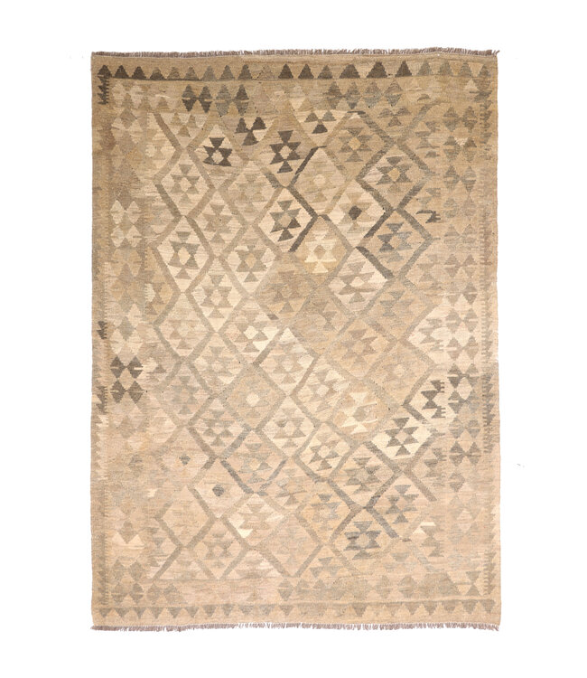 206x150 cm Handgeweven Natural Kelim Wol Tapijt