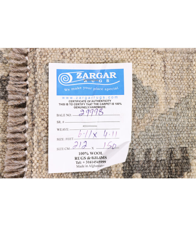 212x150 cm Handgeweven Natural Kelim Wol Tapijt