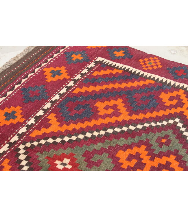 332x174 cm  Vintage-Kelim im alten Stil Handgewebter wool Kelim Maimana