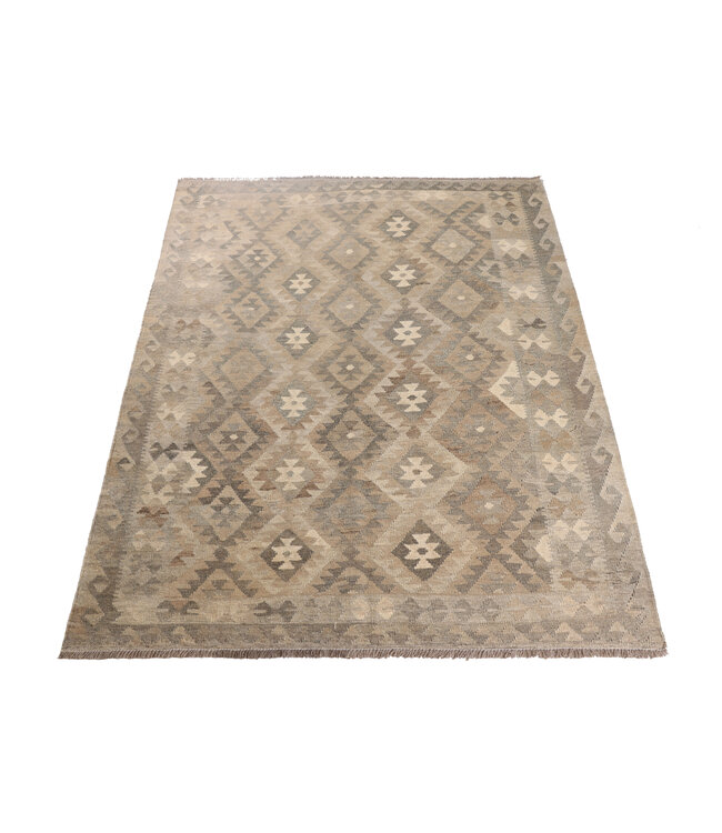 205x154 cm Handgeweven Natural Kelim Wol Tapijt