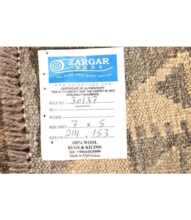 214x153 cm Handgeweven Natural Kelim Wol Tapijt