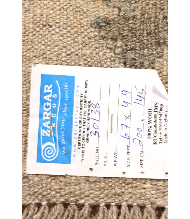 200x145  cm Handgeweven Natural Kelim Wol Tapijt