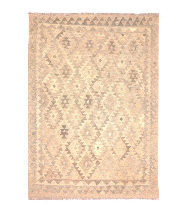 202x144 cm Handgeweven Natural Kelim Wol Tapijt
