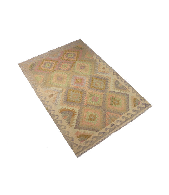 201x141 cm Handgeweven Traditionele Kelim Vloerkleed Wol Tapijt