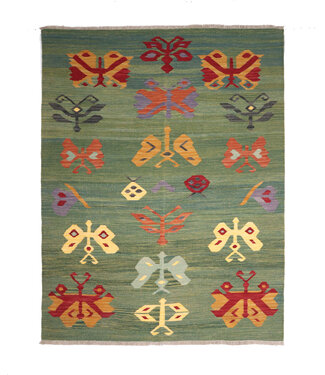 Kelimshop 201x150 cm Handgewebter Traditioneller Kelim Teppich Woll