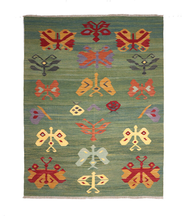 201x150 cm Handgeweven Traditionele Kelim Vloerkleed Wol Tapijt