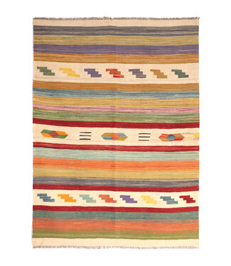 Kelimshop 200x150  cm Handgewebter Moderner  Woll-Kelim-Teppich