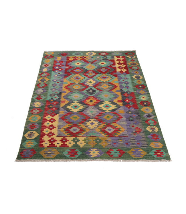 196x156 cm Handgeweven Traditionele Kelim Vloerkleed Wol Tapijt