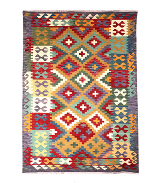 Kelimshop 212x153 cm Handgewebter Traditioneller Kelim Teppich Woll