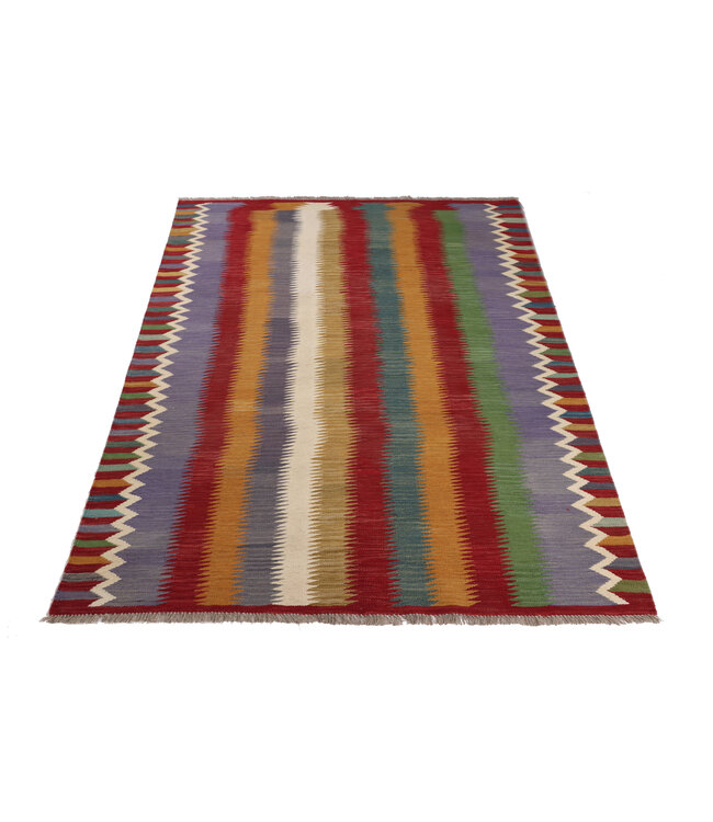 202x152 cm Handwoven Modern Red Wool Kilim Rug