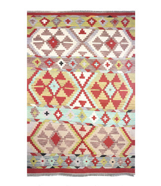 Kelimshop 260x179 cm Handgewebter Traditioneller Kelim Teppich Woll