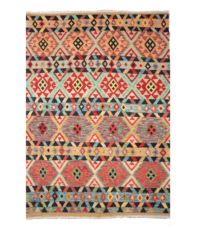 242x182 cm Handwoven Traditional Kelim Area Rug Wool Carpet