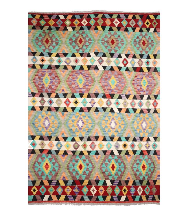 246x180 cm Handgeweven Traditionele Kelim Vloerkleed Wol Tapijt