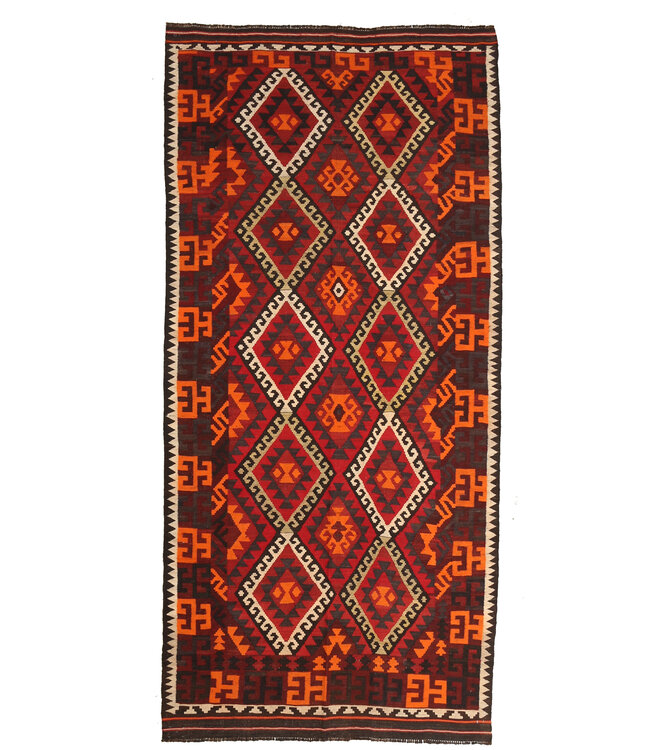 336x159cm  Oude stijl vintage kelim Runner Handgeweven woll Kelim Maimana