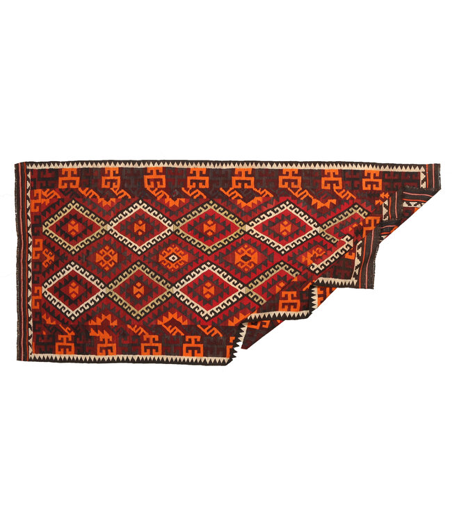 336x159cm Old style vintage kelim Runner Handwoven wool Kilim Maimana