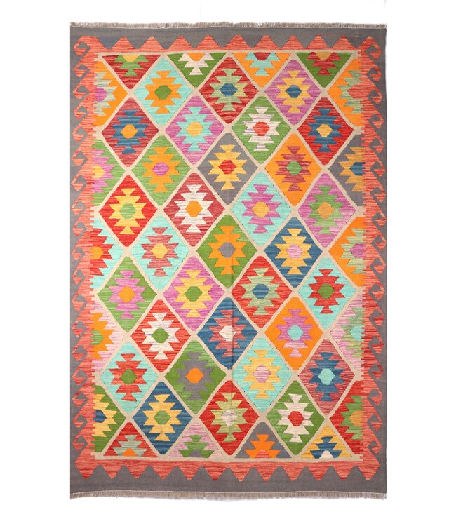 241x170 cm Handgeweven Traditionele Kelim Vloerkleed Wol Tapijt