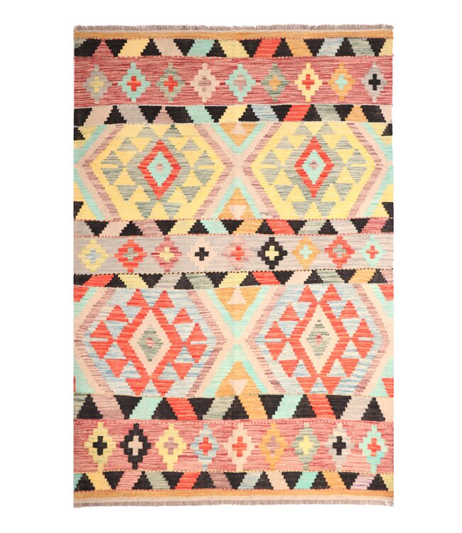 207x146 cm Handgeweven Traditionele Kelim Vloerkleed Wol Tapijt