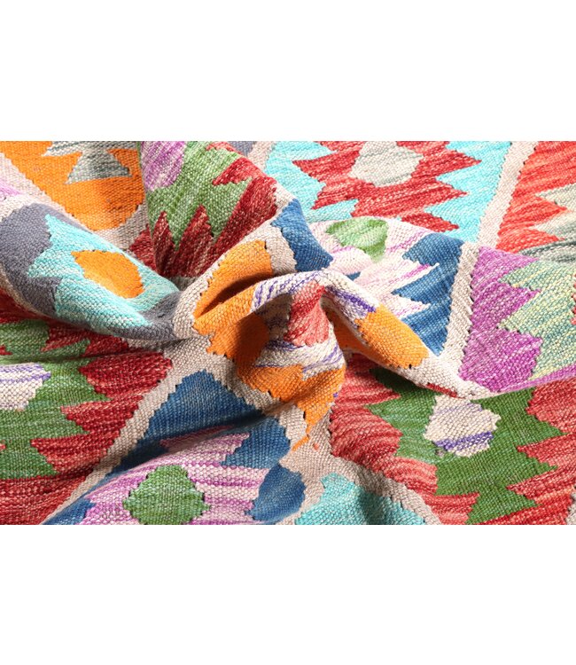 203x157 cm Handgeweven Traditionele Kelim Vloerkleed Wol Tapijt