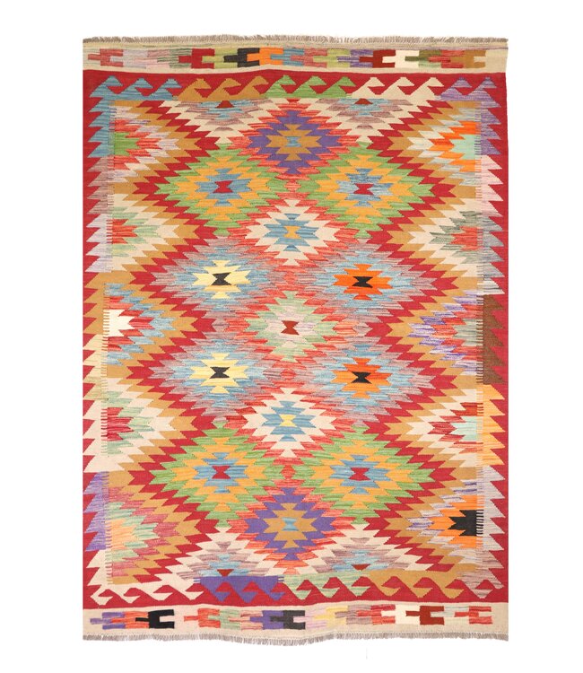 205x150 cm Handgeweven Traditionele Kelim Vloerkleed Wol Tapijt