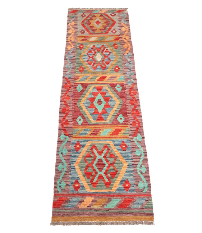 205x60 cm Handgeweven Kelim Loper  Wol  Vloerkleed Tapijt