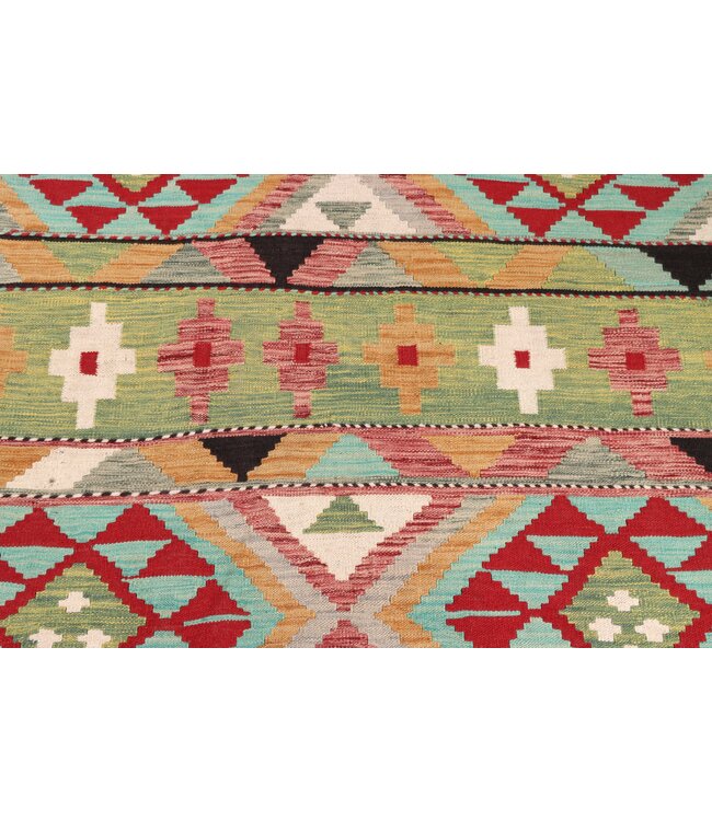 218x153 cm Handgeweven Traditionele Kelim Vloerkleed Wol Tapijt