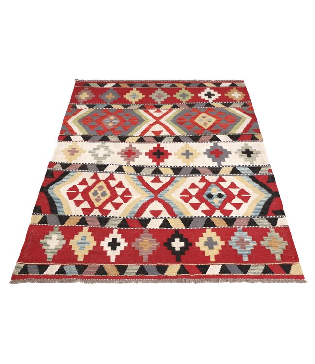 203x154 cm Handgeweven Traditionele Kelim Vloerkleed Wol Tapijt