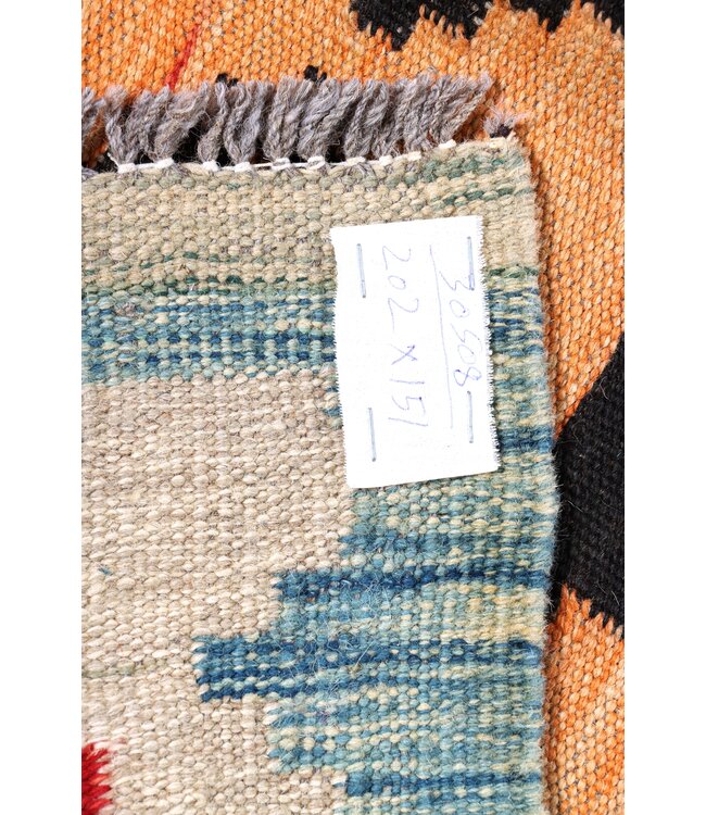 202x151 cm Handgeweven Traditionele Kelim Vloerkleed Wol Tapijt